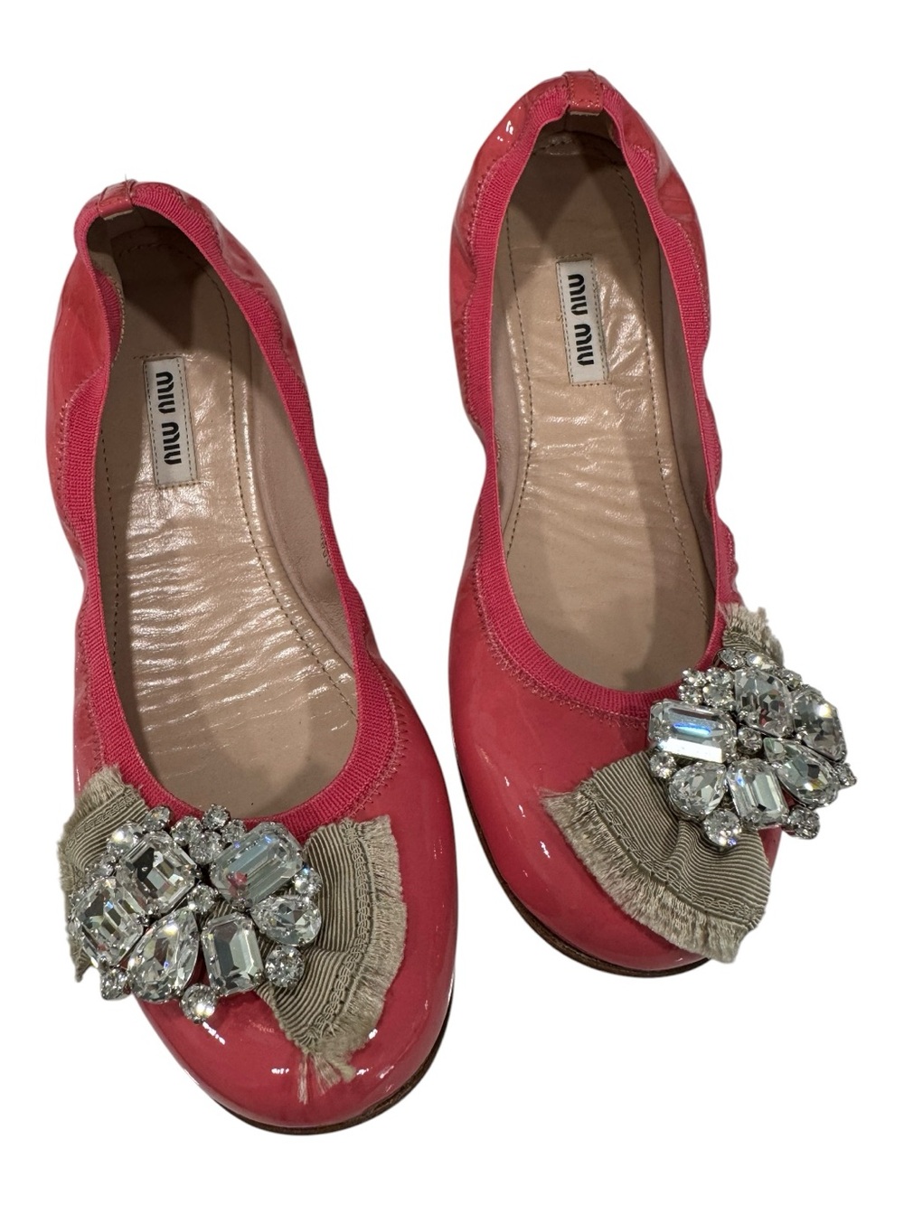MIU MIU rose patent leather embellished ballet flats, size 38